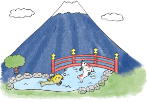 七五三のフォトブック素材：富士山・橋・鯉・池