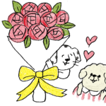 彼氏彼女・カップルのフォトブックスタンプ素材：花束・プレゼント・プロポーズ・サプライズ・犬