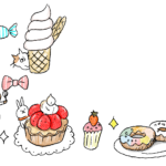 子供のフォトブックスタンプ素材：ケーキ・ソフトクリーム・ドーナツ・飴・キャンディ・リボン・パティシエ・スイーツ・デザート