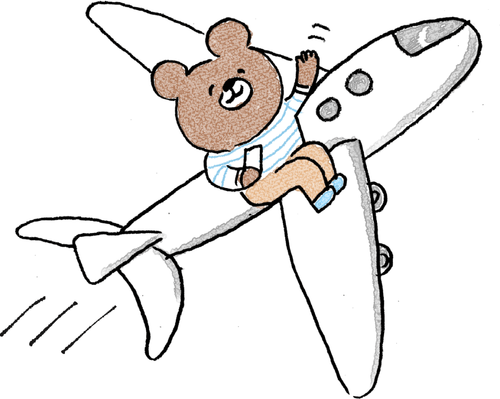 旅行のフォトブックスタンプ素材：飛行機・熊