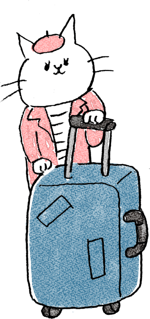 旅行のフォトブックスタンプ素材：スーツケース・旅行バック・ひとり旅・猫