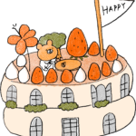 ケーキ・HAPPY・家・スイーツ・テーマパーク：子供（女の子向け）のフォトブックスタンプ素材