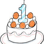１歳のバースデーケーキ・誕生日：赤ちゃん・ファーストイヤーのスタンプ素材