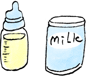 哺乳瓶とミルク：赤ちゃん・ファーストイヤーのスタンプ素材