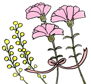 カーネーション（ピンク）・花・母の日・リボン：母の日のスタンプ素材