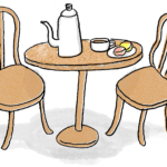 紅茶・ティータイム・ガーデン・テーブルと椅子・ポット：母の日のスタンプ素材