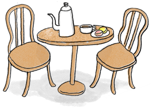 紅茶・ティータイム・ガーデン・テーブルと椅子・ポット：母の日のスタンプ素材