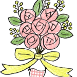 花・ブーケ・薔薇・リボン：結婚式・ウエディングのスタンプ素材