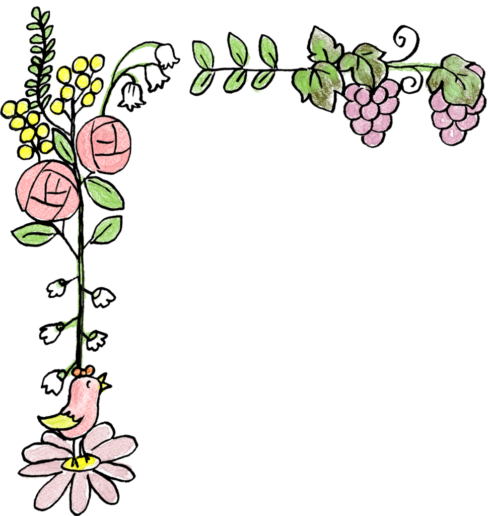 草・花・枠（左）：結婚式・ウエディングのスタンプ素材