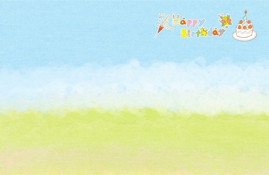 誕生日のフォトブックテンプレート　ケーキ　草原　ビスタプリント　縦長サイズ（表紙の背景用 / スマホで使用可能）
